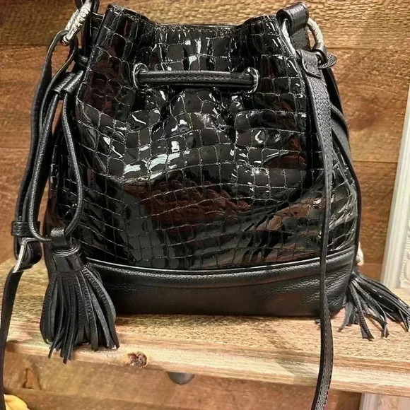 Brighton Christa Small Bucket Bag Black Croco Leather. Brighton Cher Collection - Picture 1 of 6